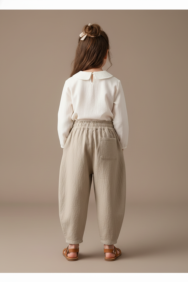 Pantalon Baggy Lin Ample Beige Confortable Enfant - vue 2