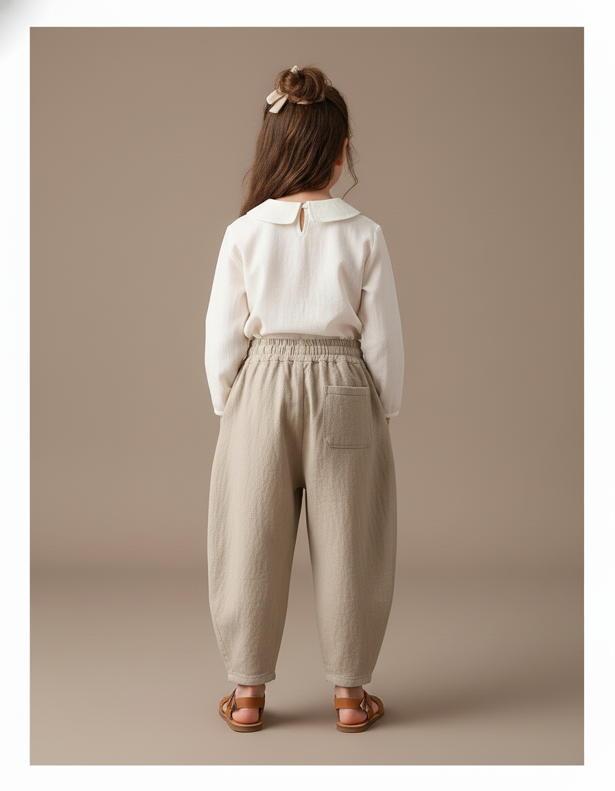 Pantalon Baggy Lin Ample Beige Confortable Enfant - vue 2