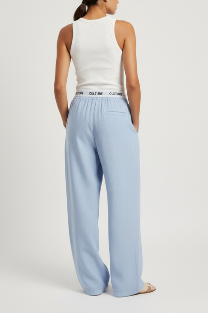 Pantalon Baggy Bleu Clair Ample Taille Haute Fluide - Lin - vue 2