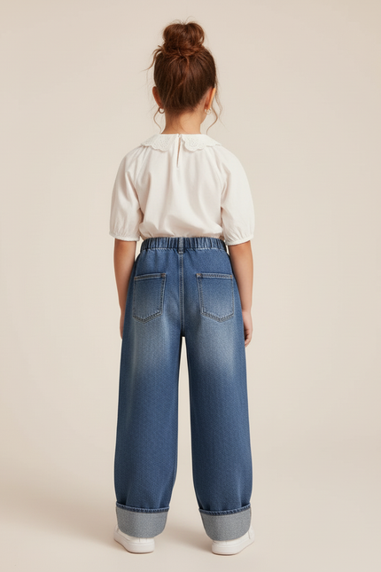 Pantalon Baggy Jean Bleu Imprimé Fille Ample Décontracté - vue 2