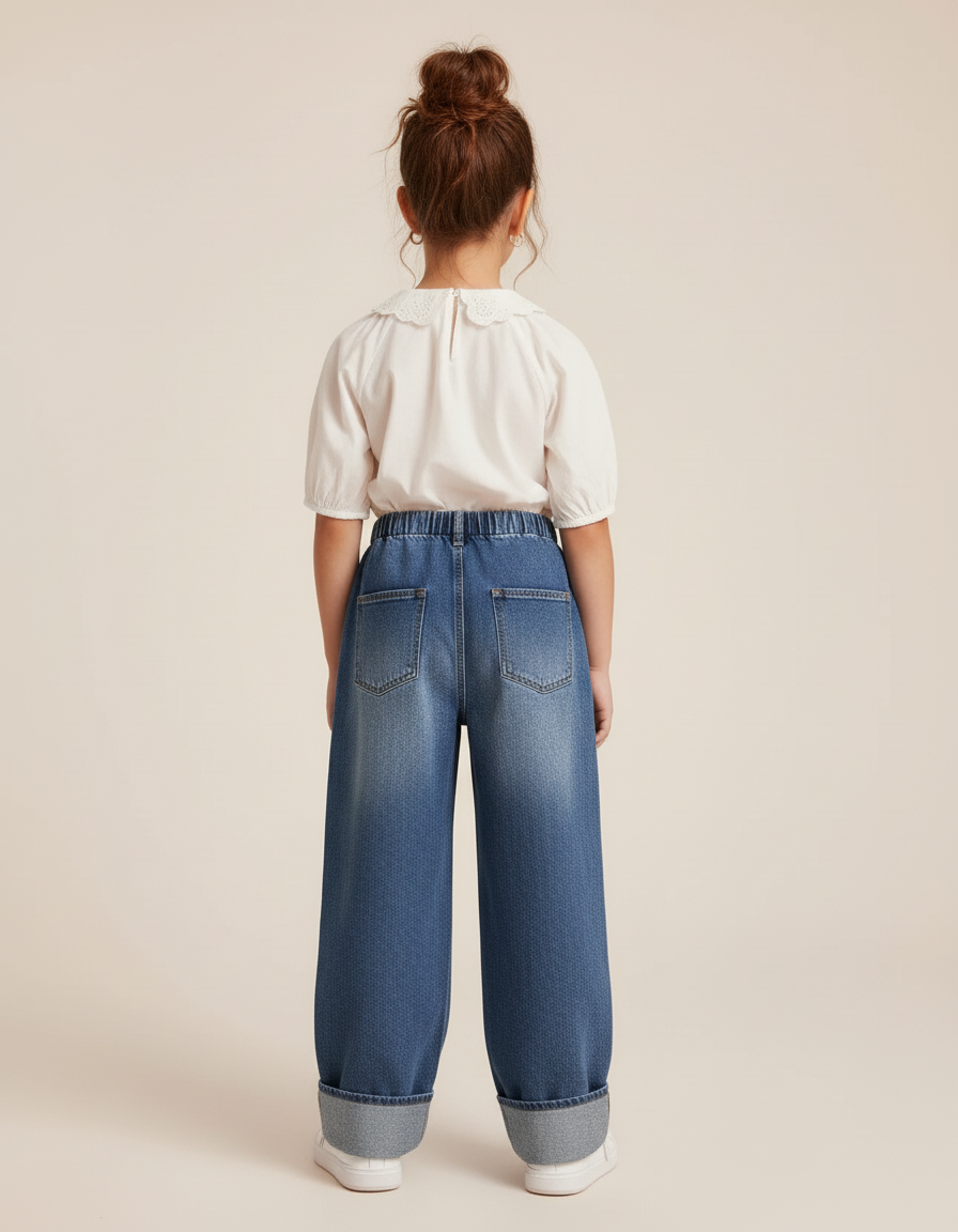 Pantalon Baggy Jean Bleu Imprimé Fille Ample Décontracté - vue 2