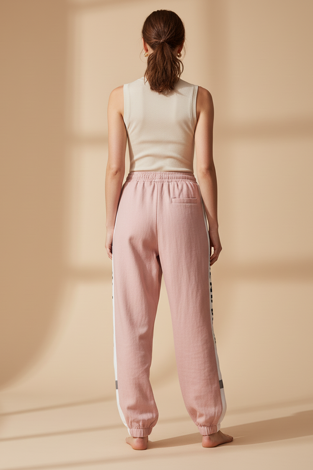 Pantalon Baggy Rose Bande Latérale Réfléchissante Sport Décontracté - Molleton - vue 2