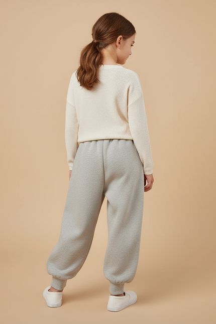 Pantalon Baggy Gris Molletonné Ample Motif Nœud Fille - vue 2