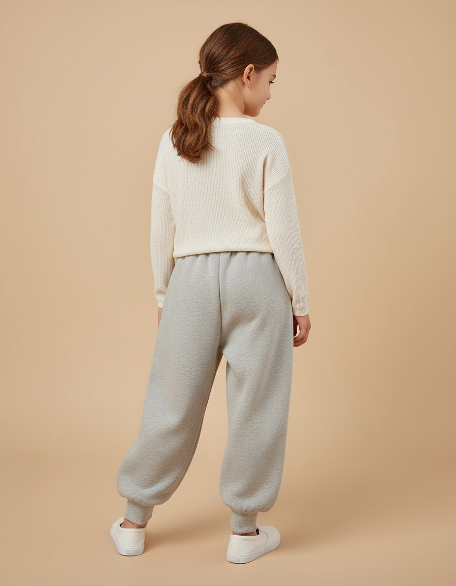 Pantalon Baggy Gris Molletonné Ample Motif Nœud Fille - vue 2