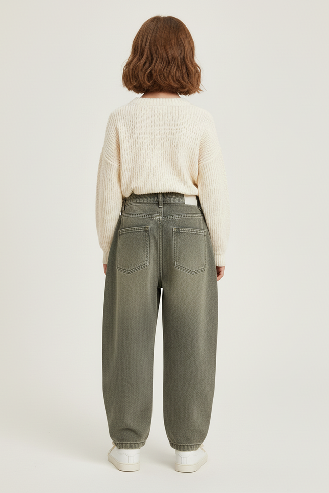 Pantalon Baggy Kaki Ample Plissé Décontracté Fille - Jean - vue 2