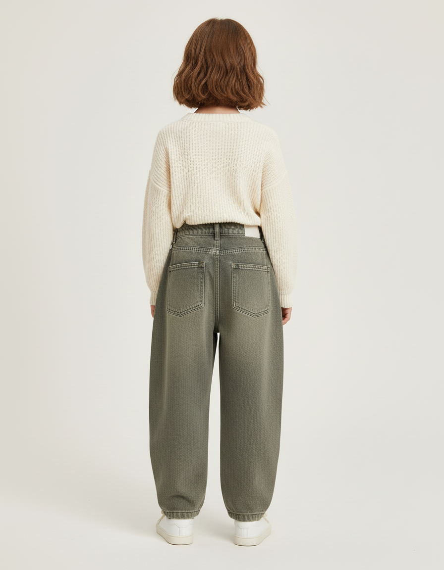 Pantalon Baggy Kaki Ample Plissé Décontracté Fille - Jean - vue 2