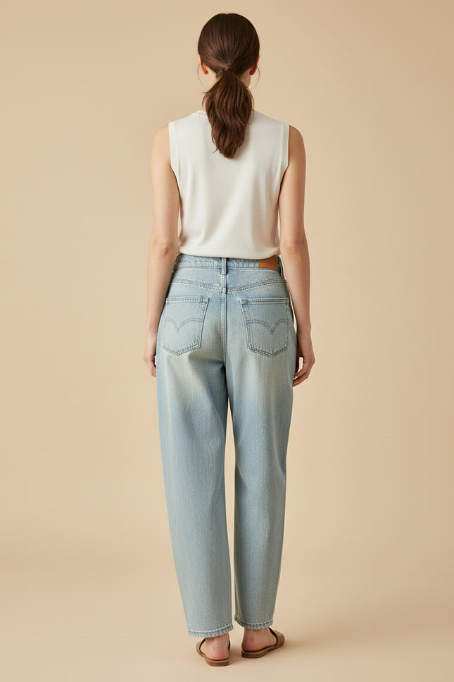 Pantalon Baggy Bleu Clair Droit Décontracté Femme - Jean - vue 2