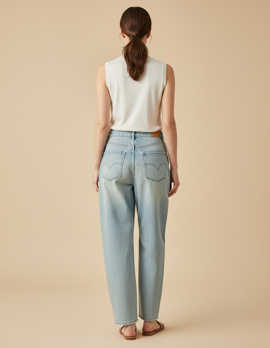 Pantalon Baggy Bleu Clair Droit Décontracté Femme - Jean - vue 2