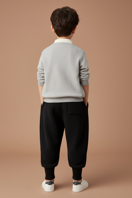 Pantalon Baggy Noir Molletonné Ample Brodé Enfant - vue 2