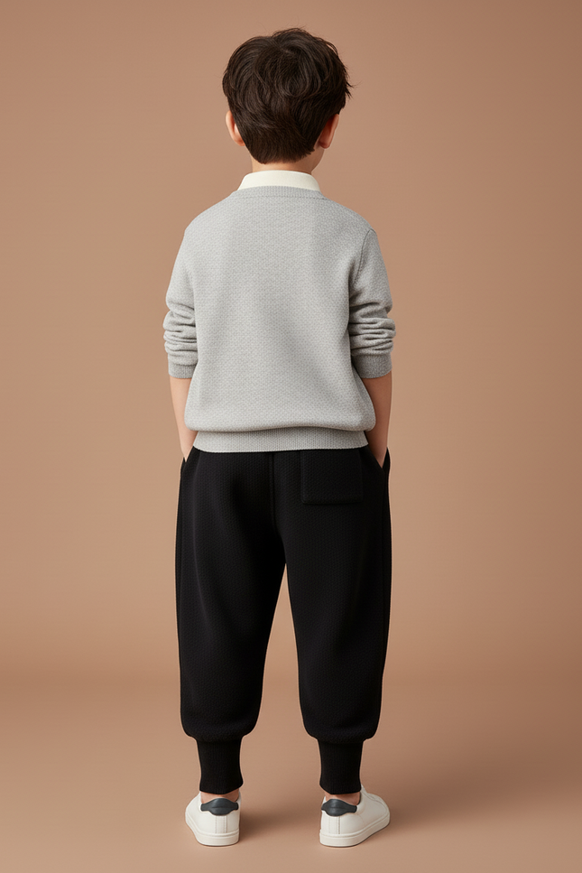 Pantalon Baggy Noir Molletonné Ample Brodé Enfant - vue 2