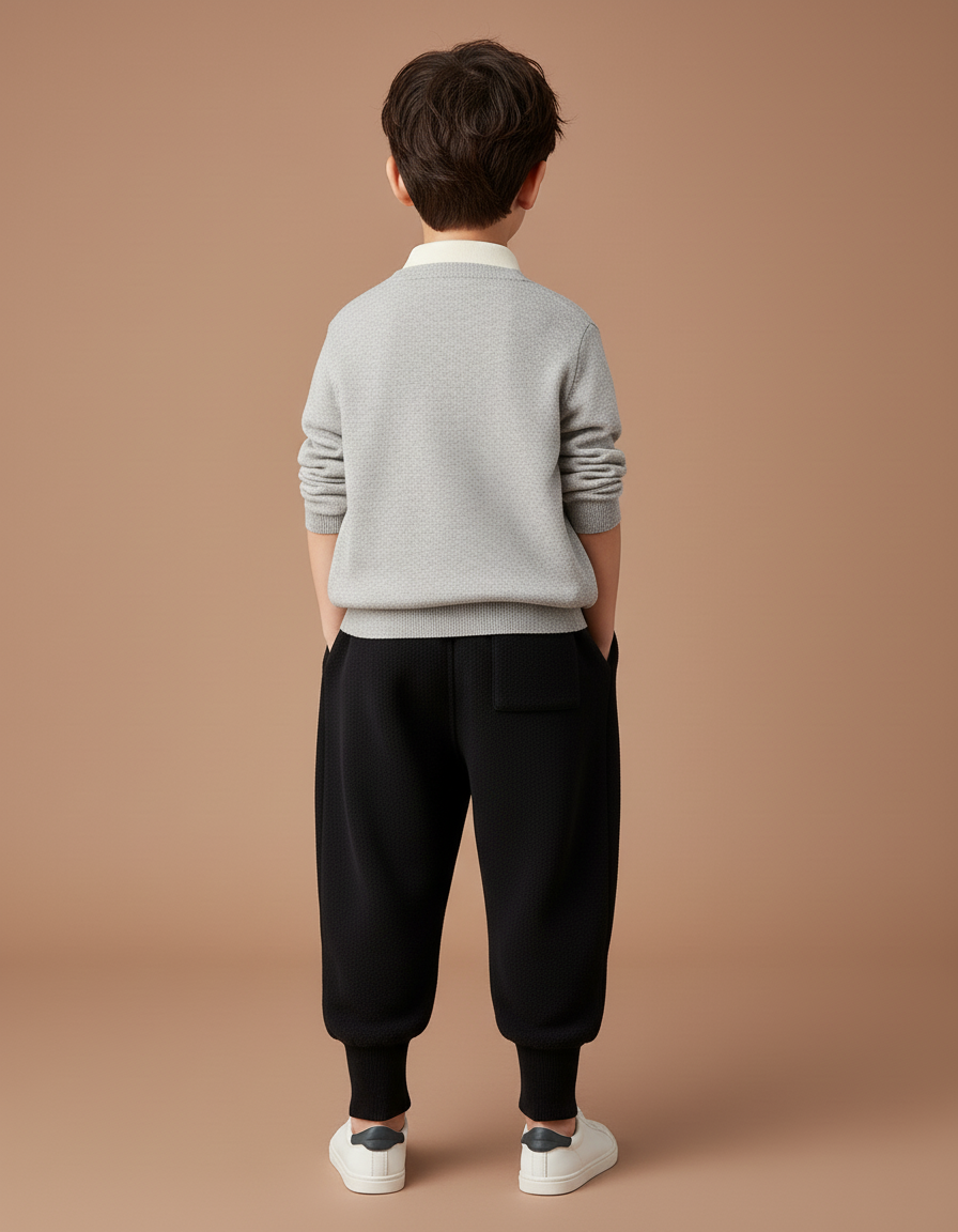 Pantalon Baggy Noir Molletonné Ample Brodé Enfant - vue 2