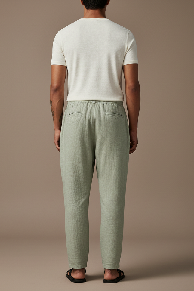 Pantalon Baggy Vert Menthe Lin Ample Cordon Décontracté - vue 2