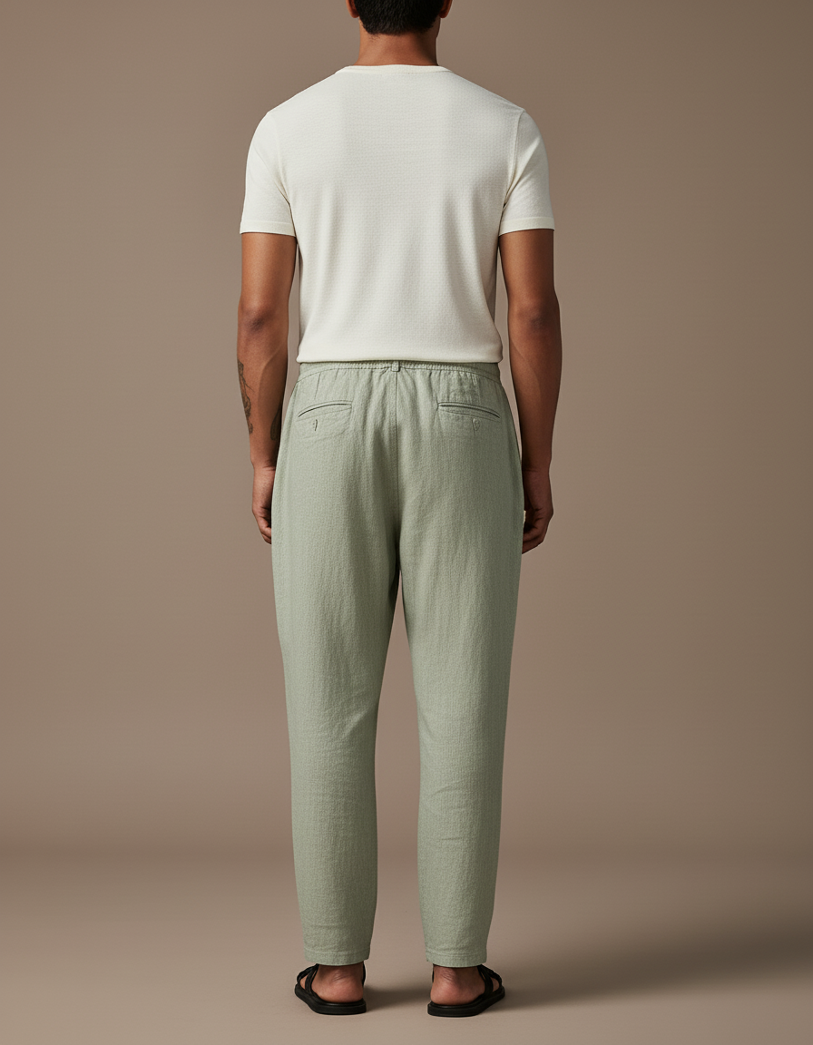 Pantalon Baggy Vert Menthe Lin Ample Cordon Décontracté - vue 2