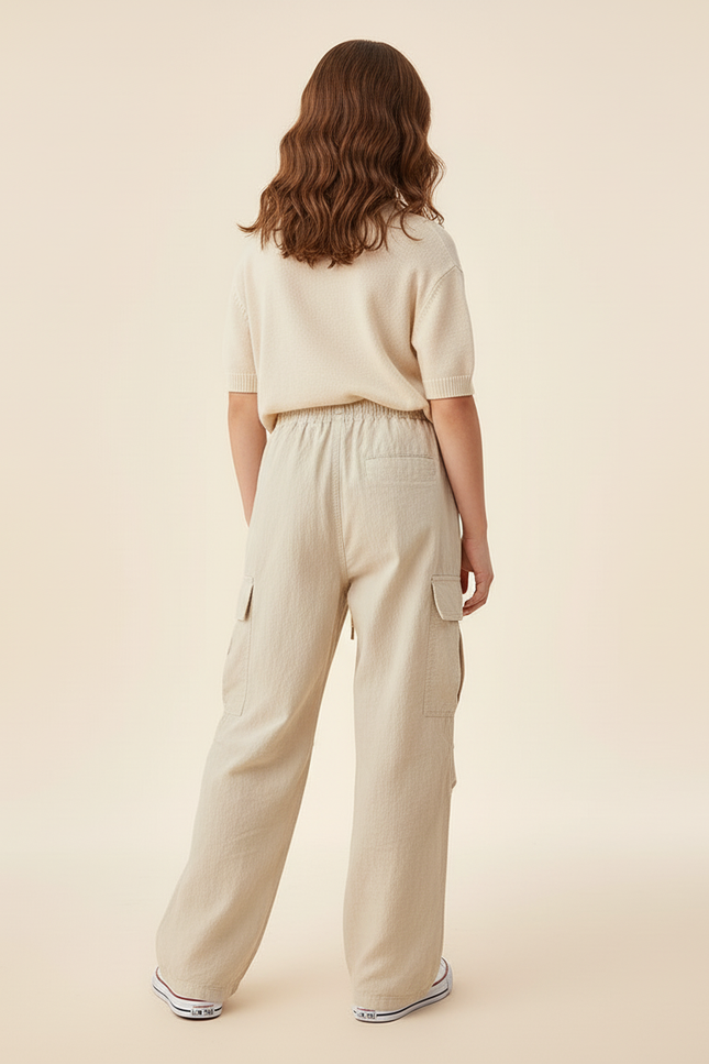Pantalon Baggy Beige Cargo Ample Coton Fluide - vue 2