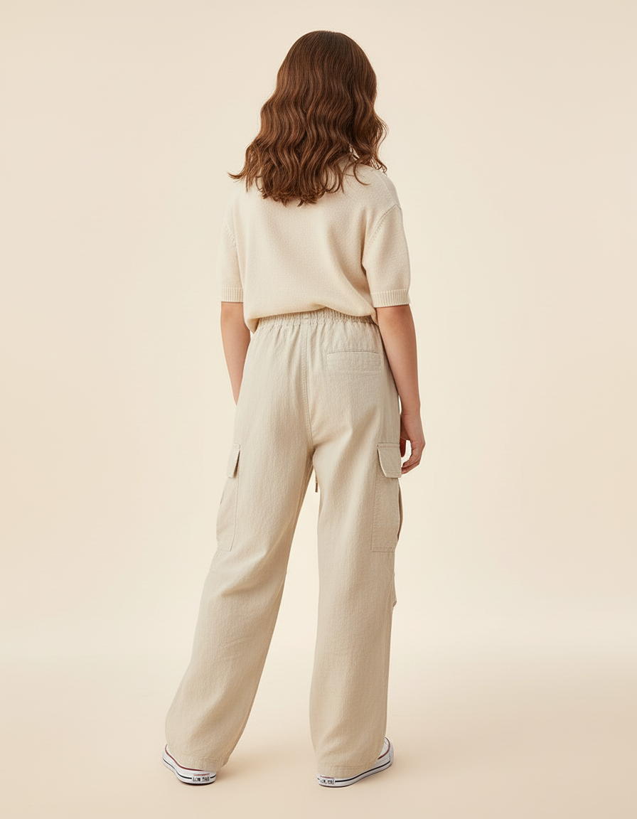 Pantalon Baggy Beige Cargo Ample Coton Fluide - vue 2