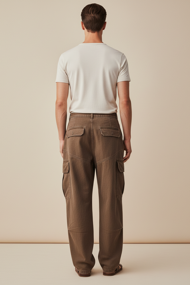 Pantalon Baggy Marron Ample Cargo Coton Homme - vue 2