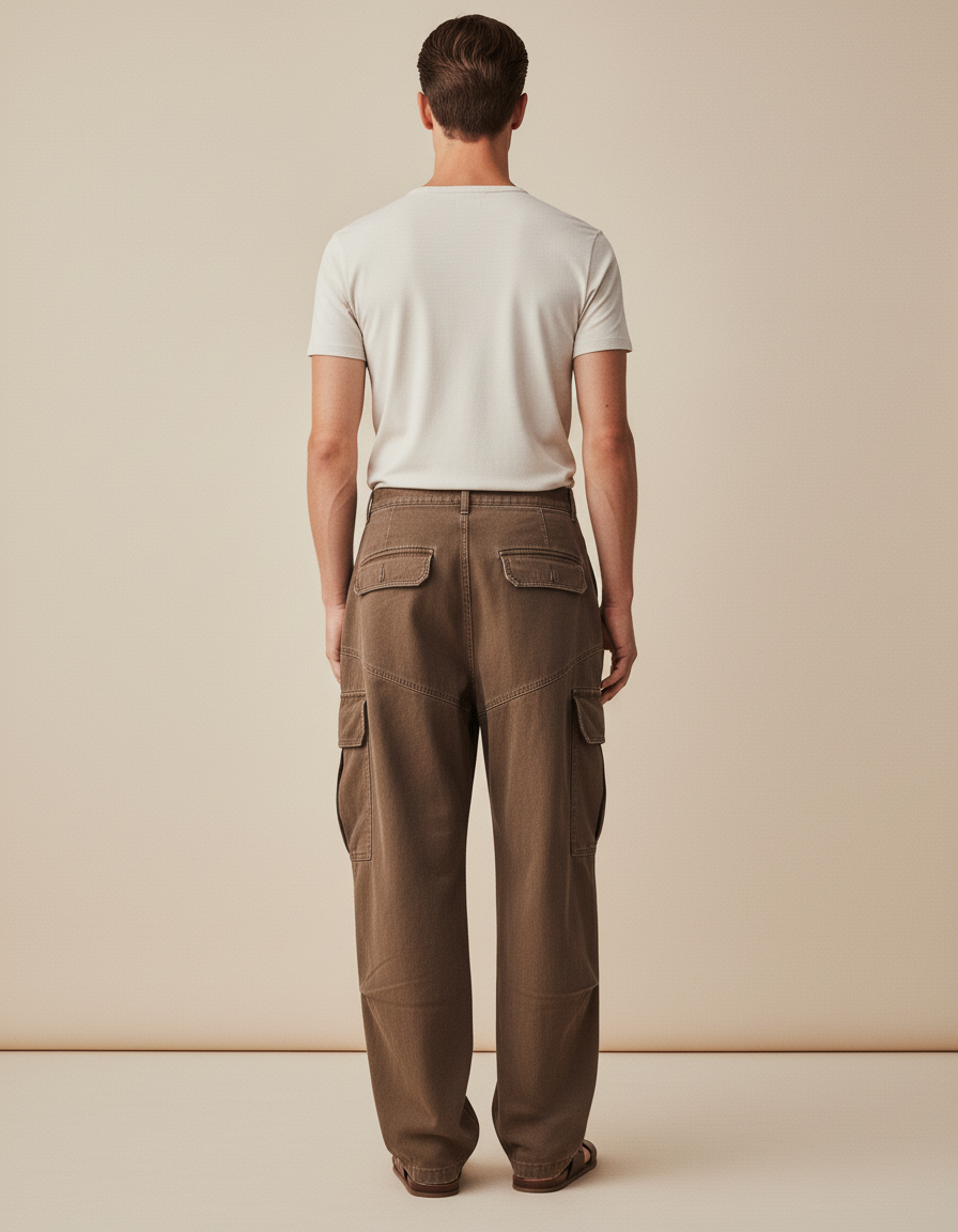 Pantalon Baggy Marron Ample Cargo Coton Homme - vue 2