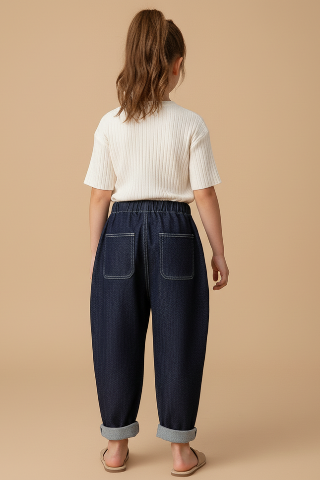 Pantalon Baggy Denim Bleu Marine Ample Enfant Décontracté - Jean - vue 2