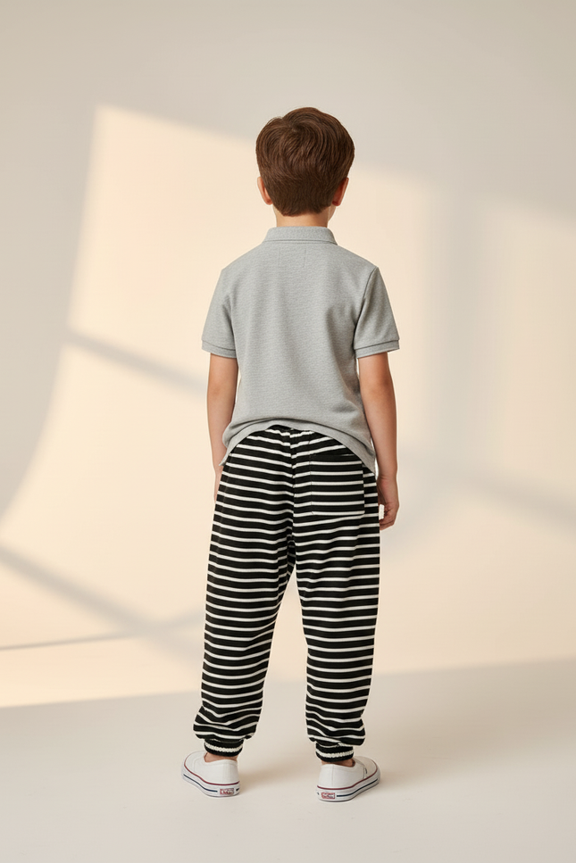 Pantalon Baggy Rayé Noir Blanc Molletonné Enfant - Multicolore - vue 2