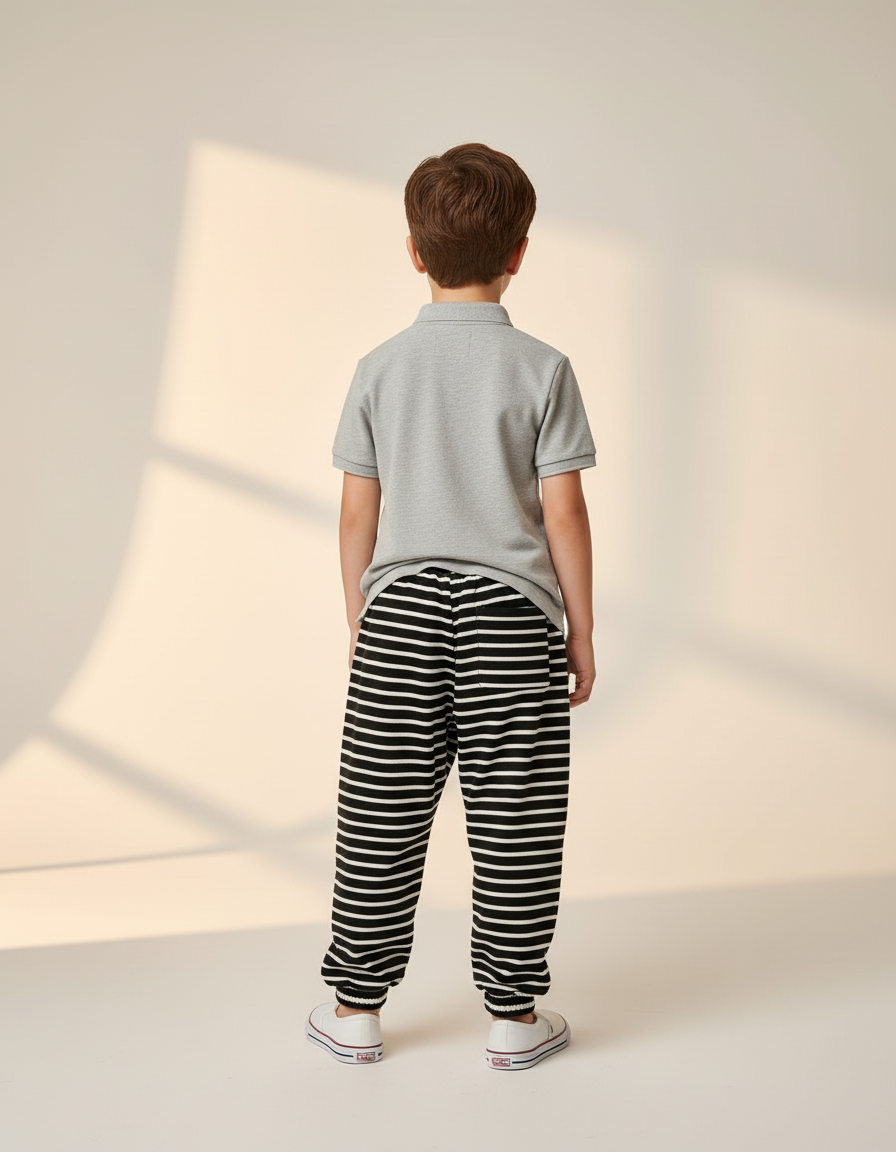 Pantalon Baggy Rayé Noir Blanc Molletonné Enfant - Multicolore - vue 2