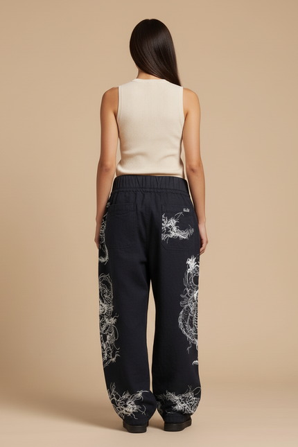 Pantalon Baggy Noir Dragon Ample Streetwear - Toile - vue 2