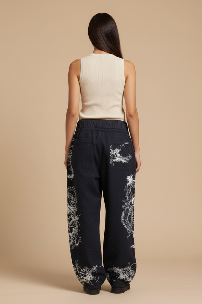 Pantalon Baggy Noir Dragon Ample Streetwear - Toile - vue 2