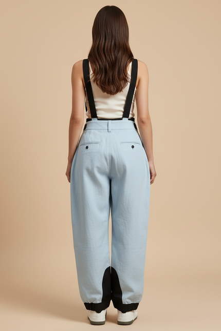 Pantalon Baggy Bleu Ciel Ample Bretelles Sport - Jean - vue 2