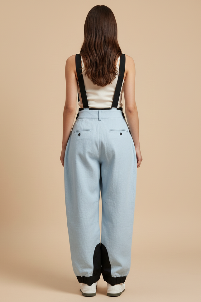 Pantalon Baggy Bleu Ciel Ample Bretelles Sport - Jean - vue 2