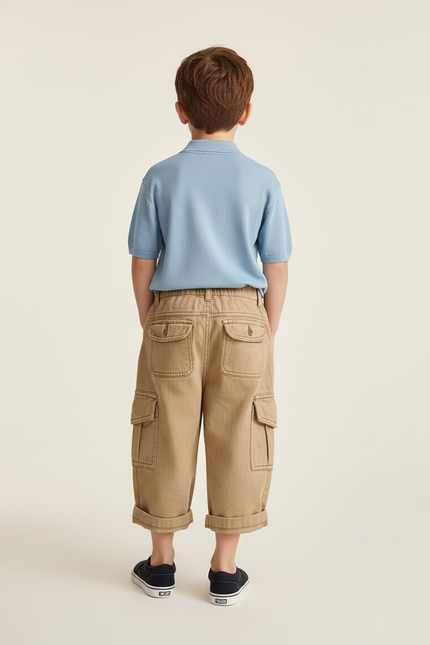 Pantalon Baggy Cargo Beige Coton Ample Garçon - Toile - vue 2