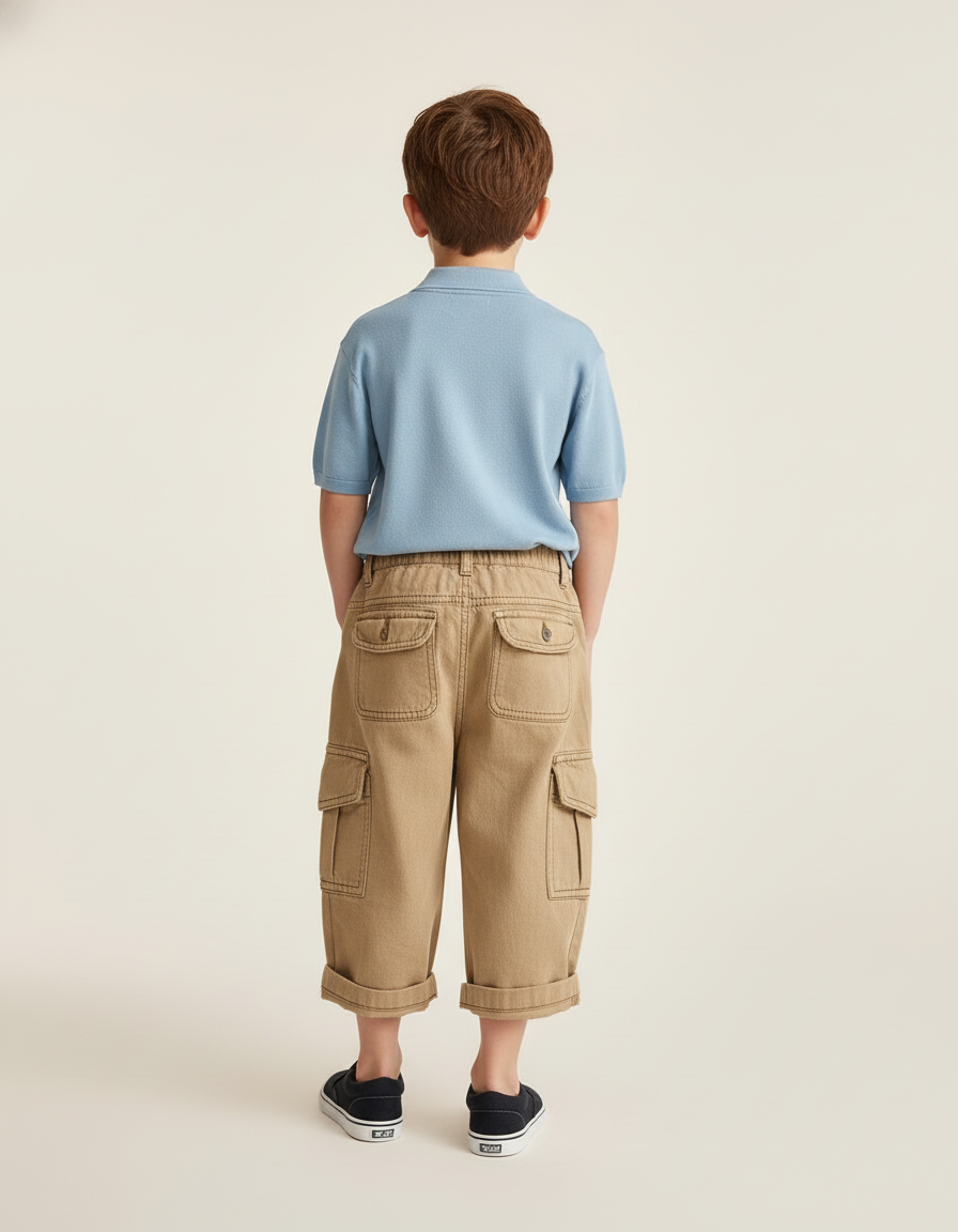 Pantalon Baggy Cargo Beige Coton Ample Garçon - Toile - vue 2