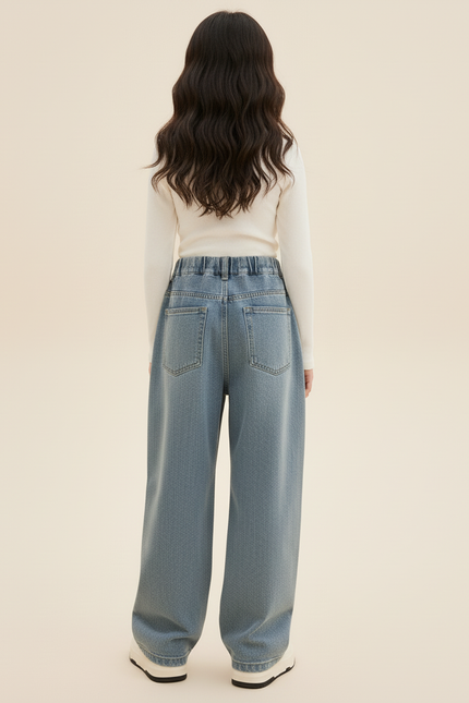 Pantalon Baggy Jean Bleu Clair Ample Taille Haute Enfant - vue 2