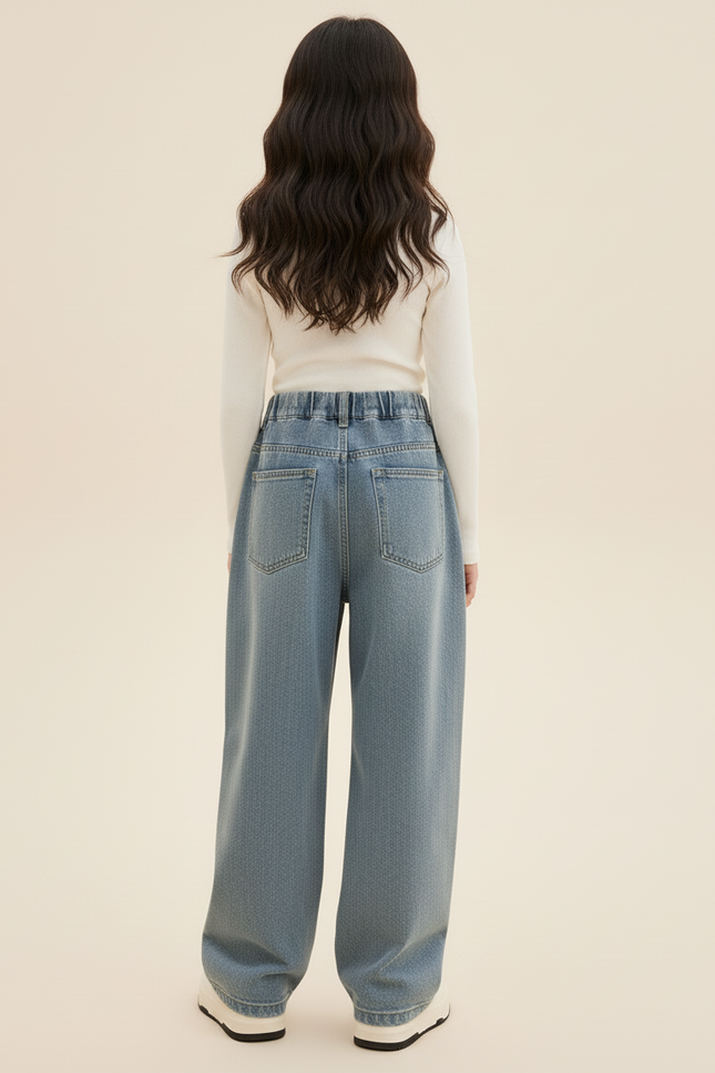 Pantalon Baggy Jean Bleu Clair Ample Taille Haute Enfant - vue 2