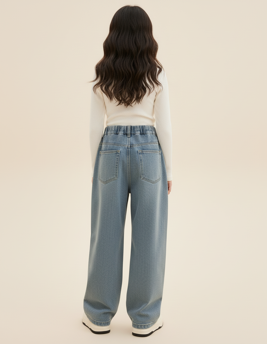 Pantalon Baggy Jean Bleu Clair Ample Taille Haute Enfant - vue 2