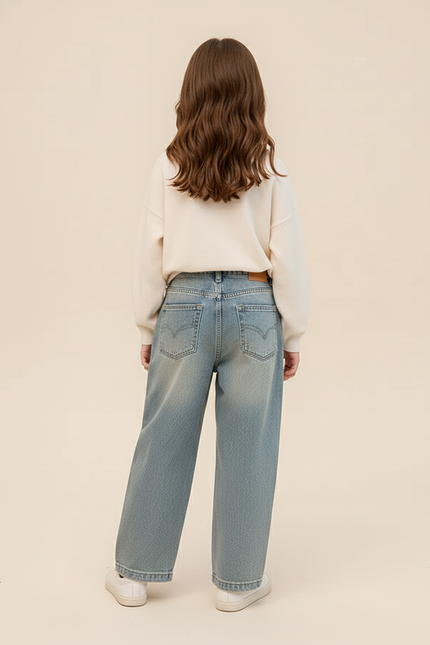 Pantalon Baggy Jean Denim Ample Streetwear Adolescente - Bleu - vue 2