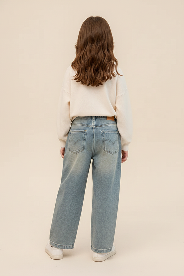 Pantalon Baggy Jean Denim Ample Streetwear Adolescente - Bleu - vue 2