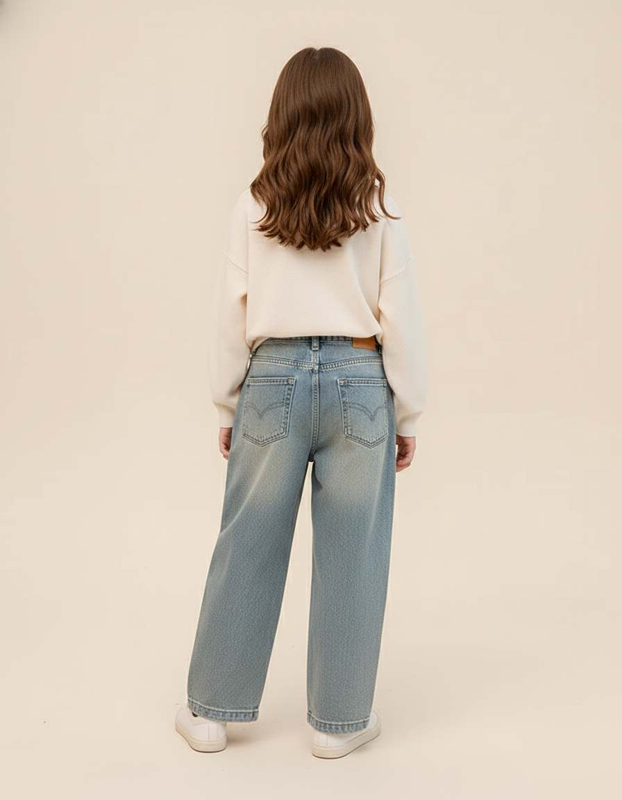 Pantalon Baggy Jean Denim Ample Streetwear Adolescente - Bleu - vue 2