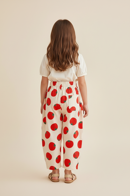 Pantalon Baggy Beige Coton Imprimé Tomates Ample Enfant - vue 2