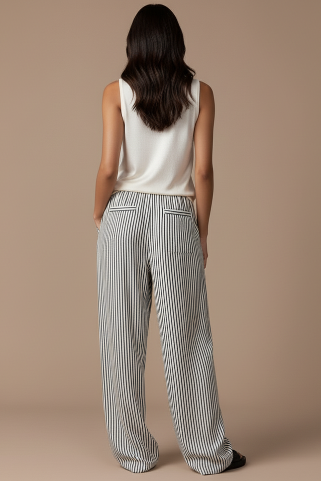 Pantalon Baggy Rayé Ample Fluide Cordon Femme - Imprimé Viscose - vue 2