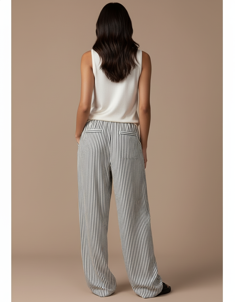 Pantalon Baggy Rayé Ample Fluide Cordon Femme - Imprimé Viscose - vue 2