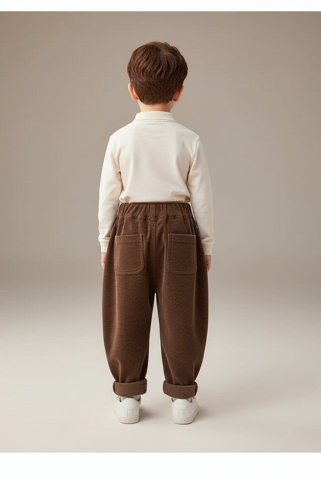 Pantalon Baggy Marron Velours Côtelé Ample Confortable Enfant - vue 2