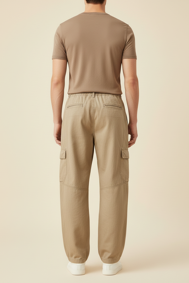 Pantalon Baggy Beige Coton Cargo Ample Décontracté Homme - Toile - vue 2