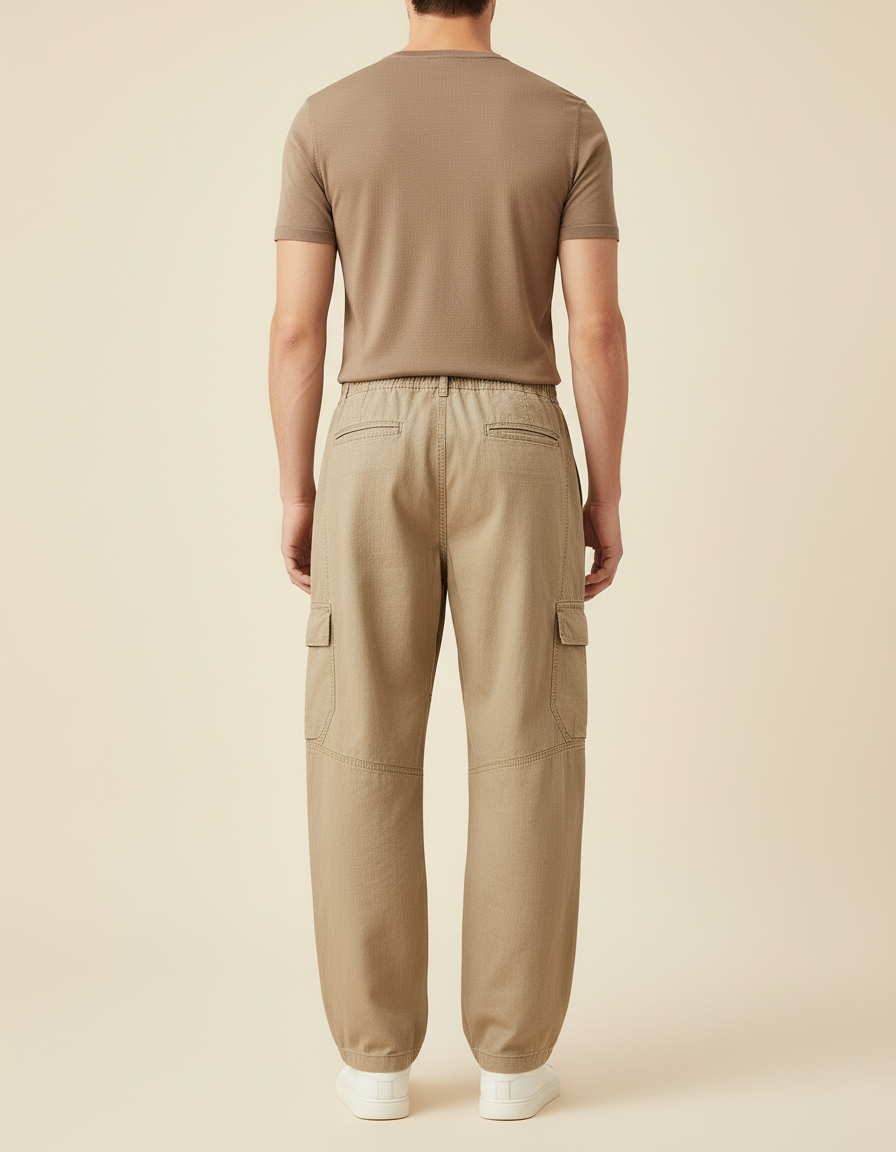 Pantalon Baggy Beige Coton Cargo Ample Décontracté Homme - Toile - vue 2