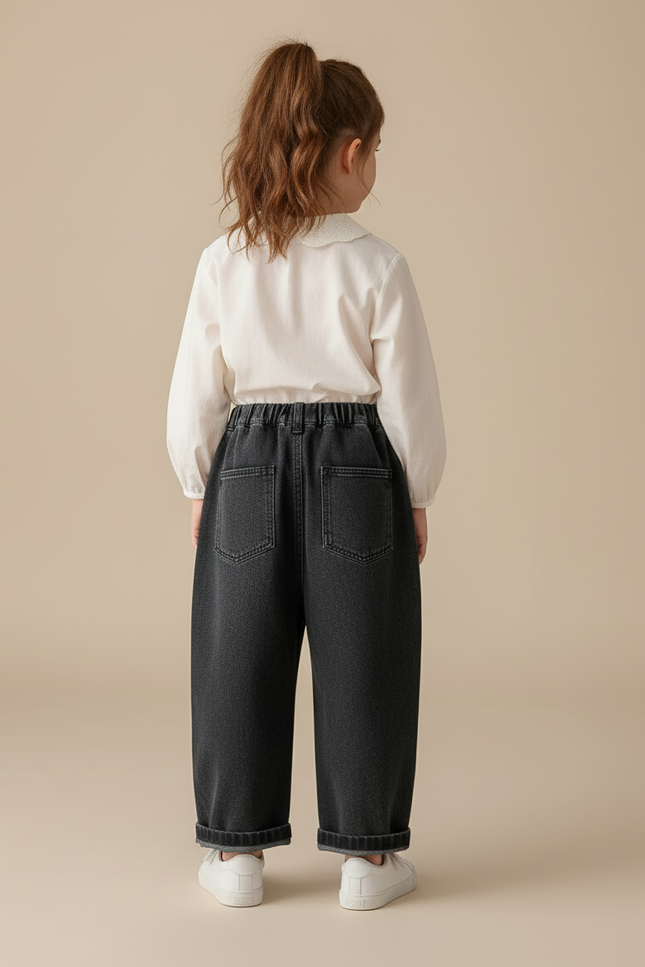 Pantalon Baggy Denim Gris Ample Taille Élastique - Jean - vue 2