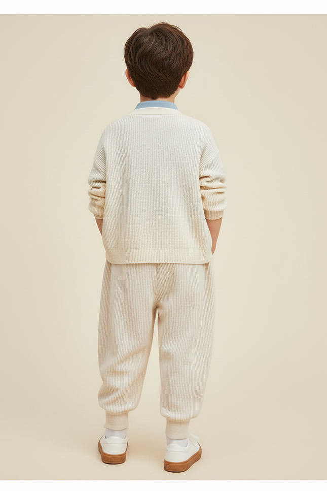 Pantalon Baggy Côtelé Beige Brodé Ours Mignon Enfant - Cordé - vue 2