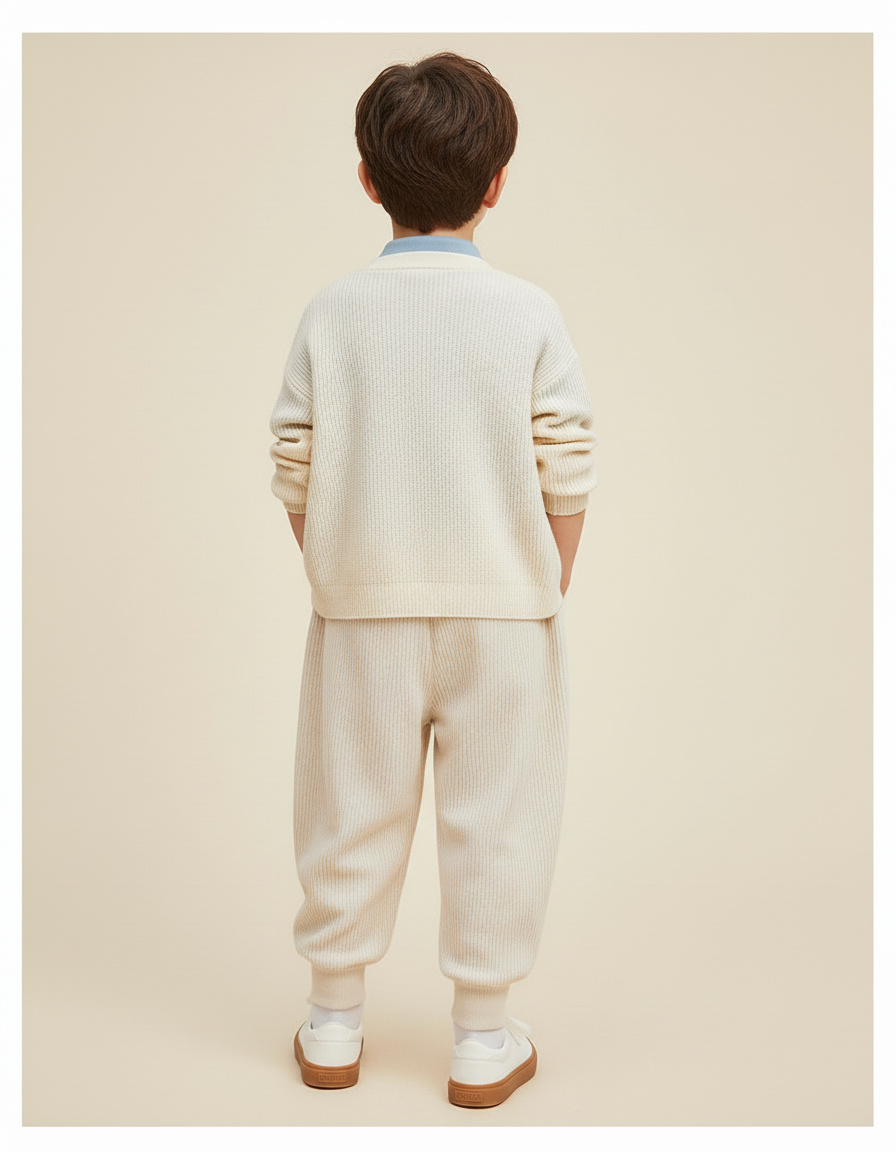 Pantalon Baggy Côtelé Beige Brodé Ours Mignon Enfant - Cordé - vue 2