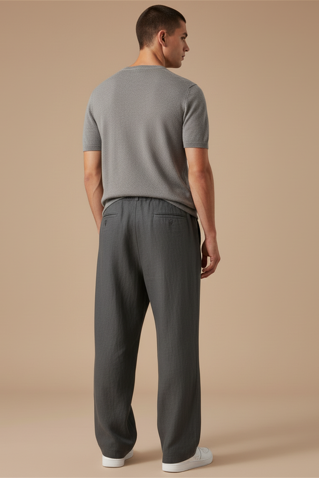 Pantalon Baggy Gris Cordon Ample Coton Droit Homme - vue 2