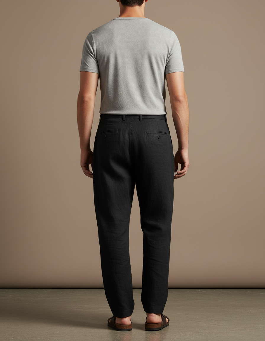 Pantalon Baggy Noir Lin Plissé Large Décontracté Homme - vue 2