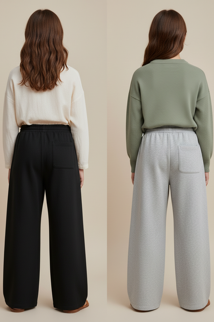 Pantalon Baggy Noir Gris Ample Molletonné Fille - vue 2