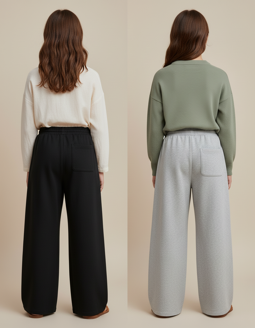 Pantalon Baggy Noir Gris Ample Molletonné Fille - vue 2