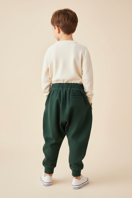 Pantalon Baggy Vert Ample Coton Enfant Décontracté - Toile - vue 2